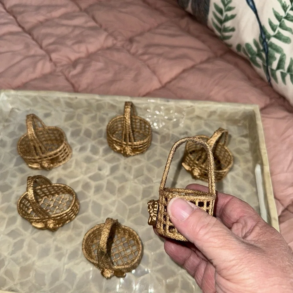 Gold Painted Napkin Ring Baskets With Cherub